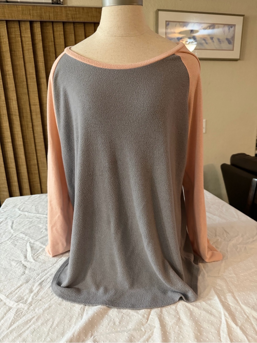 torrid Grey Body with Blush Pink Raglan Sleeve Knit Top